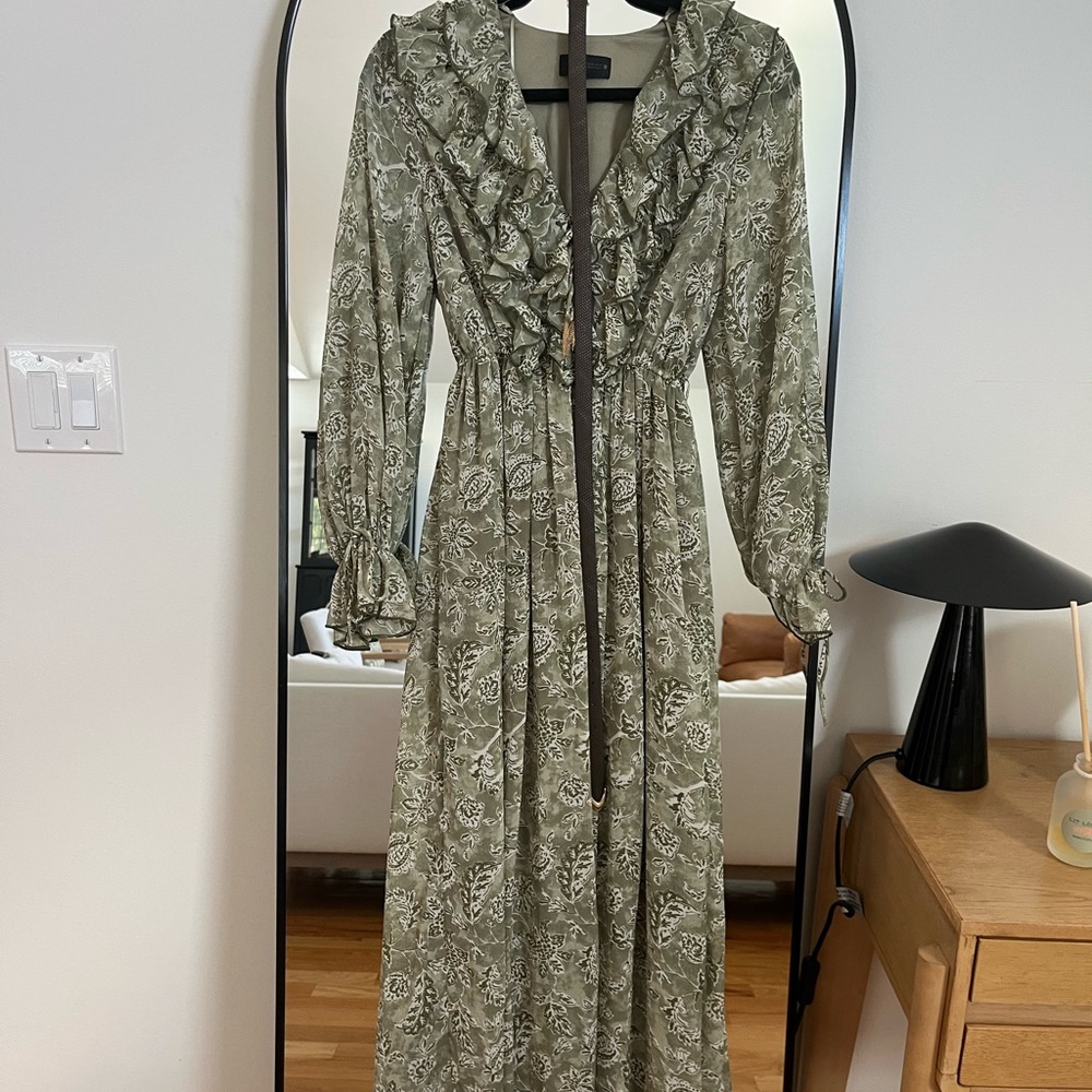 Zara Green Buttoned Sundress with Bishop Sleeves